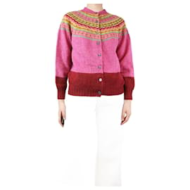 Autre Marque-Rosafarbener Wollpullover mit Stehkragen und Fairisle-Muster – Größe M-Pink