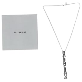 Balenciaga-Collana Balenciaga Typo in metallo argentato-Argento,Metallico