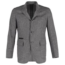 Ermenegildo Zegna-Ermenegildo Zegna Elbow Patch Blazer in Grey Wool-Brown