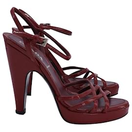 Prada-Prada Strappy Sandals in Red Patent Leather -Red