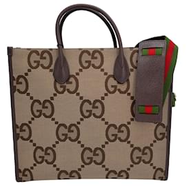 Gucci-Gucci Jumbo GG Tote Bag aus beigem Canvas-Braun,Beige