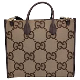 Gucci-Gucci Jumbo GG Tote Bag in Beige Canvas-Brown,Beige