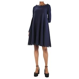 Alaïa-Vestido midi azul con ribetes recortados en mezcla de lana - talla UK 8-Azul