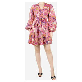 Zimmermann-Mini-robe portefeuille en lin imprimé rose - taille UK 10-Rose