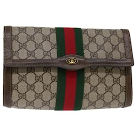 Gucci-GUCCI GG Supreme Web Sherry Line Clutch Bag Beige Red 41 014 3087 25 Auth ep3495-Red,Beige