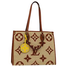 Louis Vuitton-LOUIS VUITTON Monogram Raffia On The Go MM Bag 2way Beige M57707 LV Auth 67307S-Beige