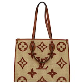 Louis Vuitton-LOUIS VUITTON Monogram Raphia On The Go MM Sac 2façon Beige M57707 Auth LV 67307S-Beige