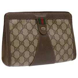 Gucci-GUCCI GG Supreme Web Sherry Line Clutch Bag Beige Red Green 89 01 032 auth 67421-Red,Beige,Green