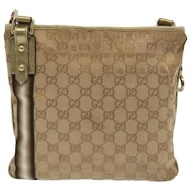 Gucci-GUCCI GG Canvas Sherry Line Shoulder Bag Black Beige Brown 144388 auth 67062-Brown,Black,Beige