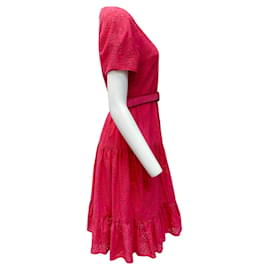 Autre Marque-Akris Punto Hot Pink Eyelet Dress with Belt-Pink