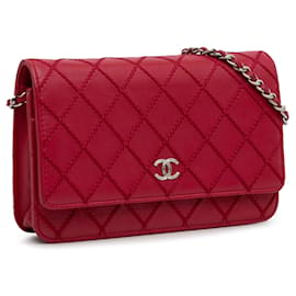 Chanel-Carteira Red Chanel CC Wild Stitch em bolsa crossbody com corrente-Vermelho