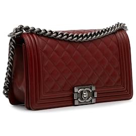Chanel-Bolso bandolera Chanel mediano de piel de cordero con solapa para niño rojo-Roja