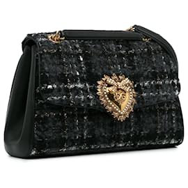 Dolce & Gabbana-Bolsa de ombro Dolce&Gabbana Tweed com corrente Devotion cinza-Outro