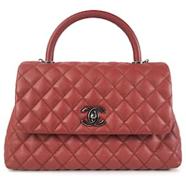 Chanel-Bolso satchel rojo Chanel mediano Caviar Coco con asa superior-Roja