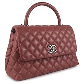 Chanel-Bolso satchel rojo Chanel mediano Caviar Coco con asa superior-Roja