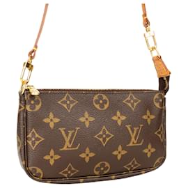 Louis Vuitton-Bolso de hombro pequeño con accesorios Pochette y monograma de lona Louis Vuitton-Castaño