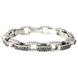 David Yurman-David Yurman Royal Cord Bracelet in  Sterling Silver 7 black diamonds 3/1 ctw-Silvery,Metallic