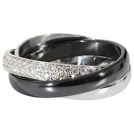 Cartier-Anello Cartier Trinity con ceramica e diamanti 18K oro bianco 0.45 ctw-Argento,Metallico