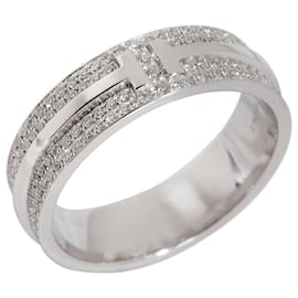 Tiffany & Co-TIFFANY & CO. T Wide Pave Anel de Diamante em 18K ouro branco  0.63 ctw-Prata,Metálico