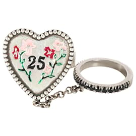 Gucci-Gucci Bosco & Orso anel de coquetel corrente de coração com espinélio em prata de lei-Prata,Metálico