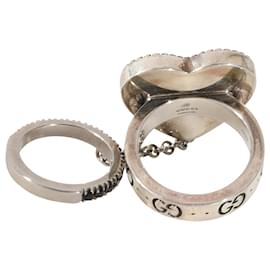 Gucci-Gucci Bosco & Orso anel de coquetel corrente de coração com espinélio em prata de lei-Prata,Metálico