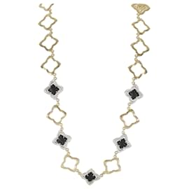 David Yurman-David Yurman Quatrefoil Onyx Diamond Necklace in 18k yellow gold 1.75 ct-Silvery,Metallic