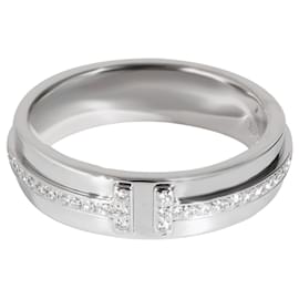 Tiffany & Co-TIFFANY & CO. Anel de diamante estreito Tiffany T em 18K ouro branco 0.13 ctw-Prata,Metálico