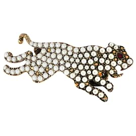 Gucci-Gucci Anillo de cóctel de pantera con forro de imitación de perla y strass-Metálico