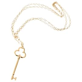 Tiffany & Co-TIFFANY & CO. Collana con ciondolo chiave trifoglio in 18in oro giallo 14 kt-Argento,Metallico