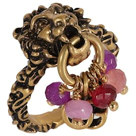 Gucci-Gucci Testa di leone color ottone e anello con ciondolo con perline con marmotta GG-Metallico