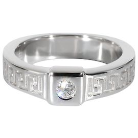 Versace Greek Key Design Diamond Ring in 18K white gold, 07 ctw Silvery Metallic