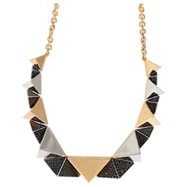 Louis Vuitton-Louis Vuitton Gold Tone Pyramid Stud Necklace-Metallic