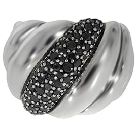 David Yurman-David Yurman Hampton Cable Ring With Black Diamonds in Sterling Silver 0.84 ctw-Silvery,Metallic