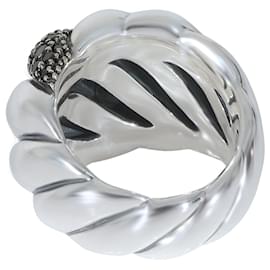 David Yurman-David Yurman Hampton Cable Ring com diamantes negros em prata de lei 0.84 ctw-Prata,Metálico