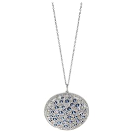Tiffany & Co-TIFFANY & CO. Kopfsteinpflaster-Saphir-Diamant-Medaillon-Anhänger, Platin 0.91 ctw-Silber,Metallisch