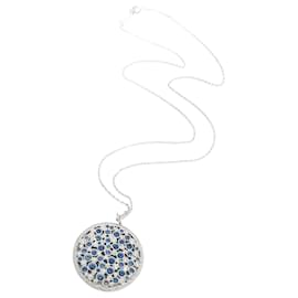 Tiffany & Co-TIFFANY & CO. Pingente Medalhão Diamante Safira Cobblestone, Platina 0.91 ctw-Prata,Metálico