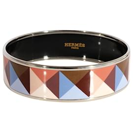 Hermès-Hermès Pulseira larga esmaltada Clous en Trompe L'Oeil banhada a ouro (62mm)-Metálico