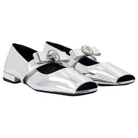 Versace-T.20 Ballerinas - Versace - Leather - Silver-Silvery,Metallic