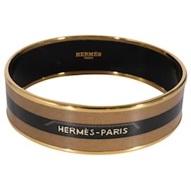 Hermès-Hermes Wide Enamel Bracelet With Belt Buckle Design-Golden,Metallic