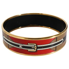 Hermès-Hermes Wide Enamel Bracelet With Belt Buckle Design-Golden,Metallic