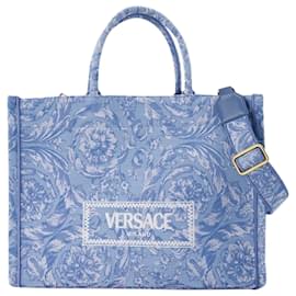 Versace-Bolsa Shopper Grande Jacquard - Versace - Lona - Azul-Azul