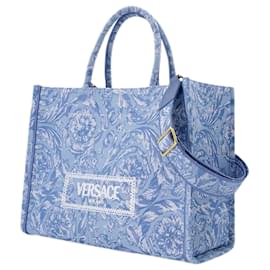 Versace-Bolso Shopper Grande Jacquard - Versace - Lona - Azul-Azul