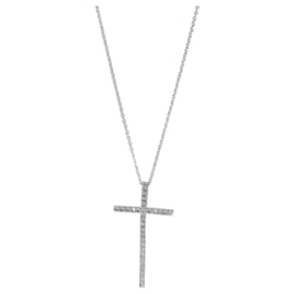 Tiffany & Co-TIFFANY & CO. Metro Diamond Cross Pendant in 18K white gold 0.31 ctw-Silvery,Metallic