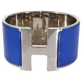 Hermès-Hermès Palladiam vergoldetes XL Clic Clac H-Armband mit blauer Emaille-Metallisch