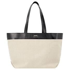 Ami-East West Shopper Bag - AMI Paris - Linen - Beige-Brown,Beige