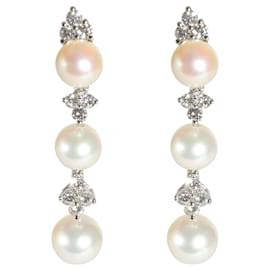 Tiffany & Co-TIFFANY & CO. Aria Pearl Earrings with Jackets in Platinum 0.62 ctw-Silvery,Metallic