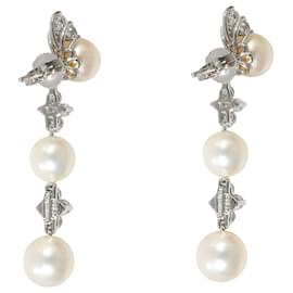 Tiffany & Co-TIFFANY & CO. Aria Pearl Earrings with Jackets in Platinum 0.62 ctw-Silvery,Metallic