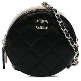 Chanel-Bolsa Chanel preta CC redonda com zíper triplo-Preto