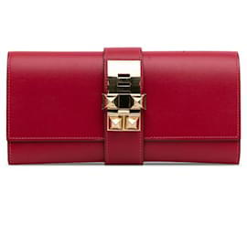 Hermès-Embrague Hermes Medor de tadelakt rojo 23-Roja
