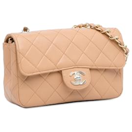 Chanel-Chanel Braune klassische rechteckige Mini-Überschlagtasche-Braun,Beige